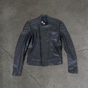 💔SOLD ON DEPOP💔 Black Leather Quilted Biker Jacket